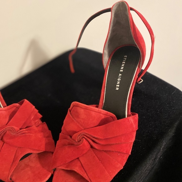 Etienne Aigner Red Ultra Suede Ankle Strap Sandal Heel - Picture 2 of 3